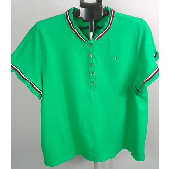 Tommy Hilfiger Women's Shirt 2x Green 1/4 Button Short Sleeve - Picture 1 of 6